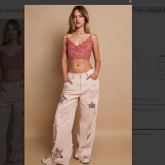 POL 🩵 216 POL Star Patched Jean Pants in Mauve SR36 - Picture 4 of 5